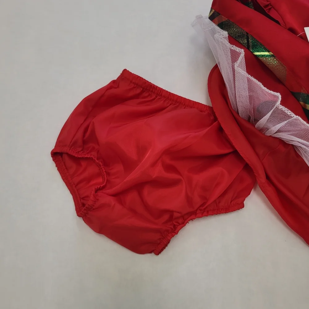 Rare Editions Baby Girl Plaid Bow Detail Satin Dress With Diaper Panty